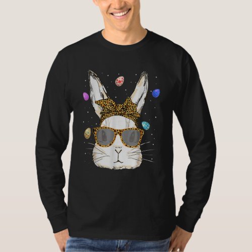 Cute Bunny Face  Leopard Print Glasses Rabbit East T_Shirt