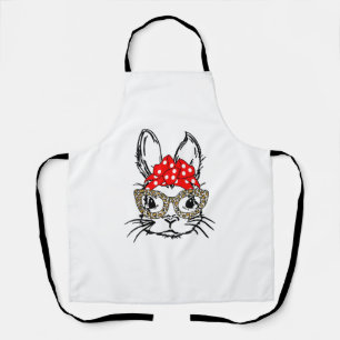 Cute Bunny Face Leopard Print Red Bandana Rabbit L Apron