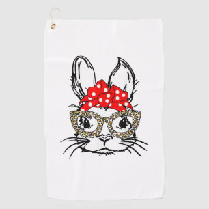 Cute Bunny Face Leopard Print Red Bandana Rabbit L Golf Towel