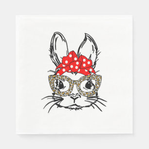 Cute Bunny Face Leopard Print Red Bandana Rabbit L Napkins