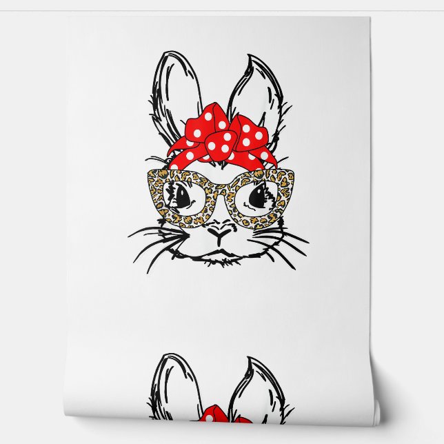 Cute Bunny Face Leopard Print Red Bandana Rabbit L Wallpaper (Unrolling)