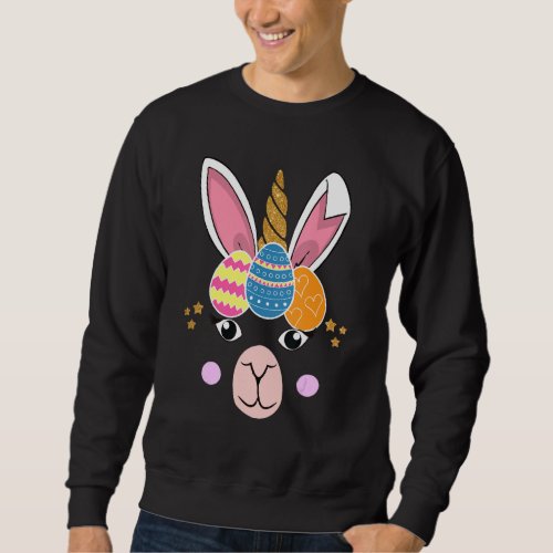 Cute Bunny Face Llama Easter Day Egg Kids Girls Wo Sweatshirt