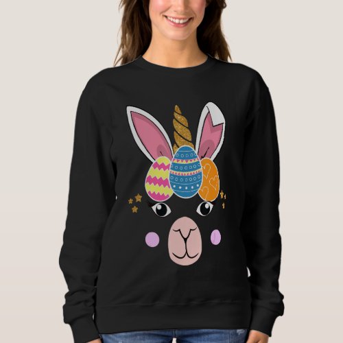 Cute Bunny Face Llama Easter Day Egg Kids Girls Wo Sweatshirt