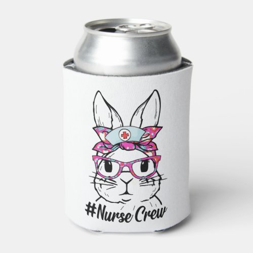 Cute Bunny Face Nurse Tie Dye Glasses Easter Day Can Cooler