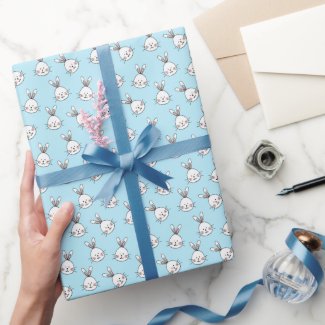 Cute bunny face pattern on light blue