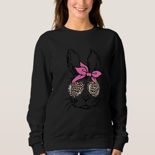 Cute Bunny Face Pink Bandana Leopard Glasses Easte Sweatshirt