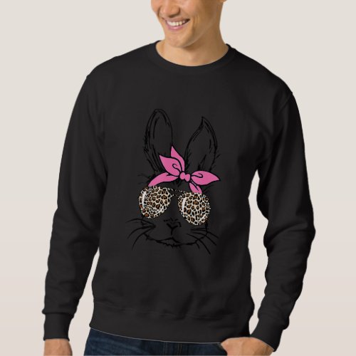 Cute Bunny Face Pink Bandana Leopard Glasses Easte Sweatshirt