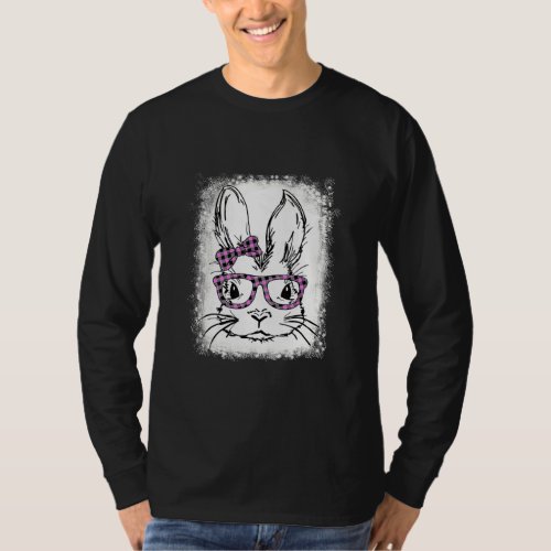 Cute Bunny Face Pink Buffalo Plaid Glasses Happy E T_Shirt