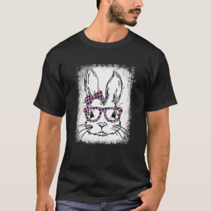 Cute Bunny Face Pink Buffalo Plaid Glasses Happy E T-Shirt
