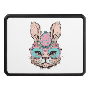 Cute Bunny Face Pink Glasses Floral Easter Egg Eas Hitch Cover