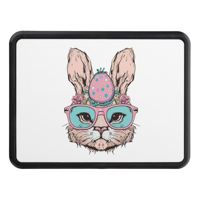 Cute Bunny Face Pink Glasses Floral Easter Egg Eas Hitch Cover (Front)