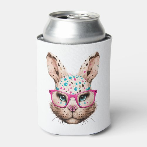 cute bunny face pink glasses floral leopard easter can cooler