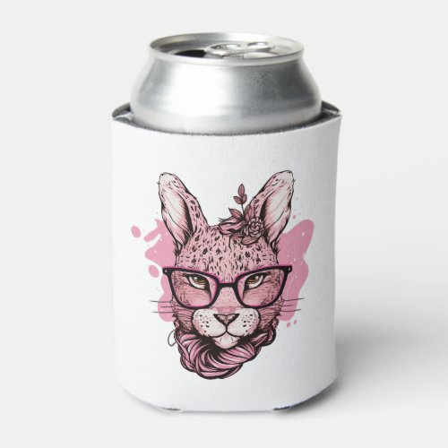 Cute Bunny Face Pink Glasses Floral Leopard Easter Can Cooler