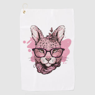 Cute Bunny Face Pink Glasses Floral Leopard Easter Golf Towel