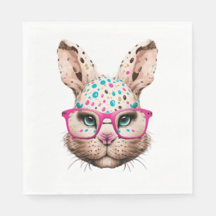 cute bunny face pink glasses floral leopard easter napkins