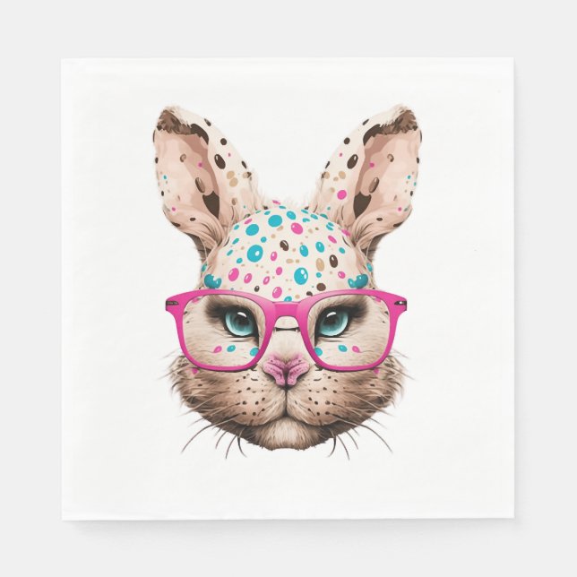 cute bunny face pink glasses floral leopard easter napkins (Front)