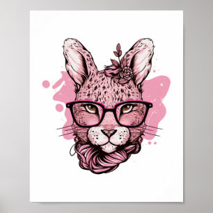 Cute Bunny Face Pink Glasses Floral Leopard Easter Poster