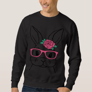 Cute Bunny Face Pink Glasses Flowers Easter Day 20 Sweatshirt