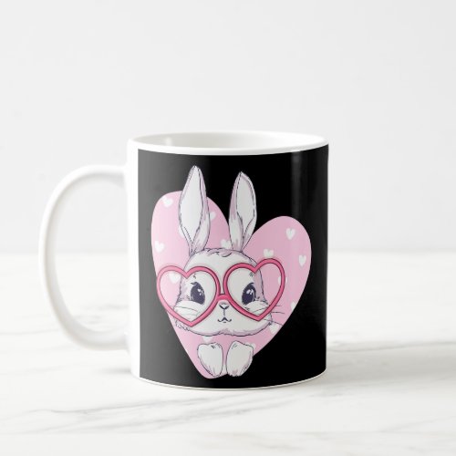 Cute Bunny Face Pink Heart Flowers Glasses Easter  Coffee Mug