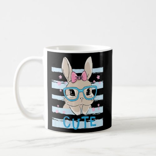 Cute Bunny Face Pink Heart Flowers Glasses Easter  Coffee Mug