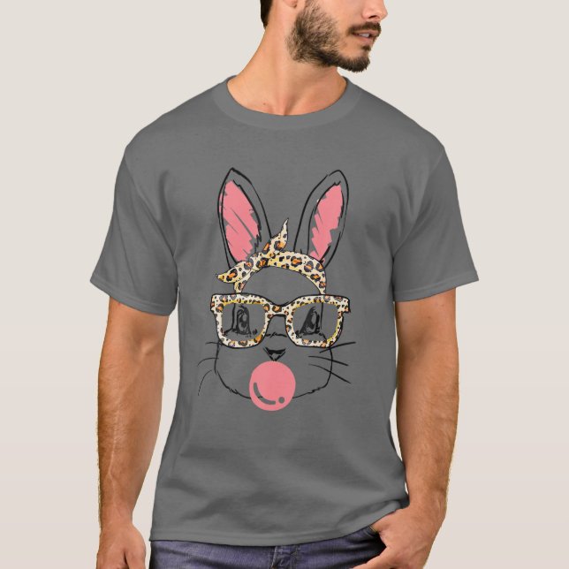 Cute Bunny Face Pink Leopard Bandana Bubblegum Eas T-Shirt (Front)