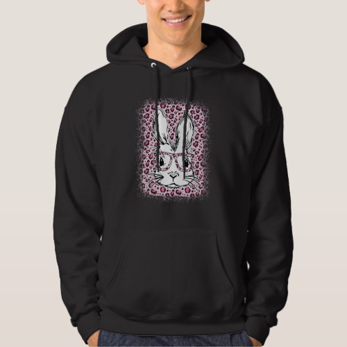 Cute Bunny Face Pink Leopard Bleached Happy Easter Hoodie