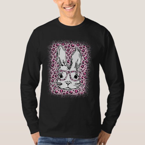 Cute Bunny Face Pink Leopard Bleached Happy Easter T_Shirt