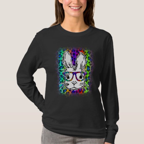 Cute Bunny Face Rainbow Leopard Bleached Happy Eas T_Shirt