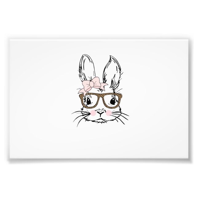 Cute Bunny Face Shirt Leopard Print Glasses EASTER (Front)