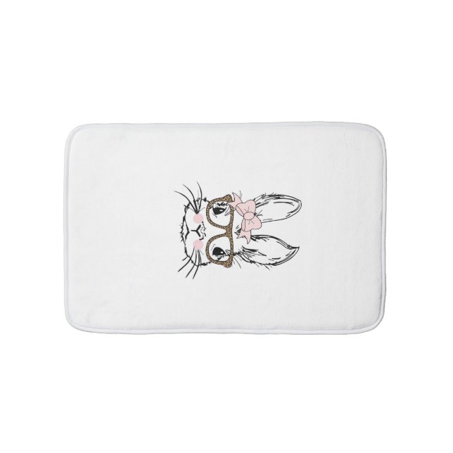 Cute Bunny Face Shirt Leopard Print Glasses EASTER Bath Mat (Front)
