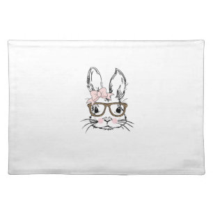 Cute Bunny Face Shirt Leopard Print Glasses EASTER Cloth Placemat