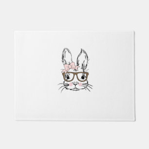 Cute Bunny Face Shirt Leopard Print Glasses EASTER Doormat