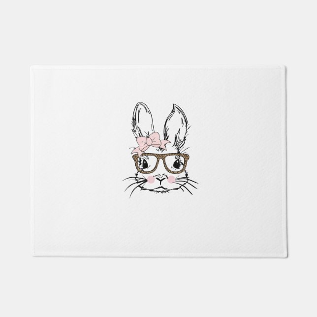 Cute Bunny Face Shirt Leopard Print Glasses EASTER Doormat (Front)