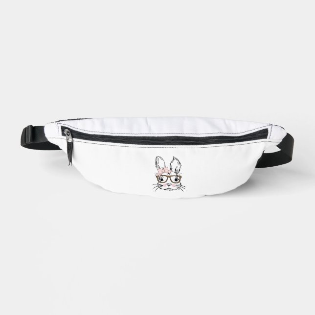 Cute Bunny Face Shirt Leopard Print Glasses EASTER Fanny Pack (Front)