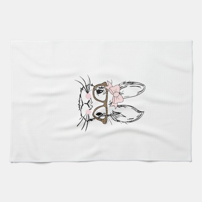Cute Bunny Face Shirt Leopard Print Glasses EASTER Kitchen Towel (Horizontal)