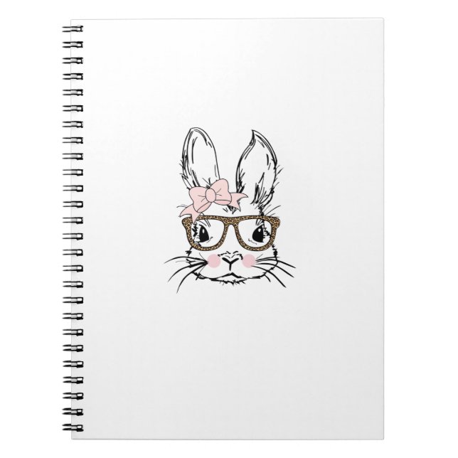 Cute Bunny Face Shirt Leopard Print Glasses EASTER Notebook (Front)
