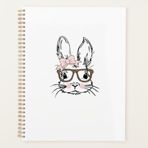 Cute Bunny Face Shirt Leopard Print Glasses EASTER Planner
