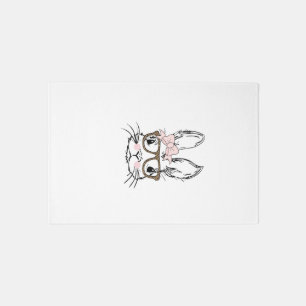 Cute Bunny Face Shirt Leopard Print Glasses EASTER Rug