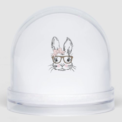 Cute Bunny Face Shirt Leopard Print Glasses EASTER Snow Globe
