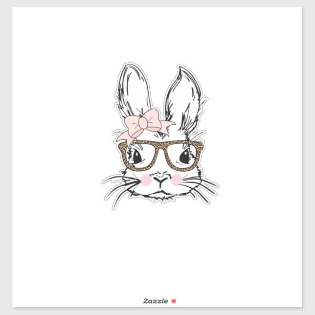 Cute Bunny Face Shirt Leopard Print Glasses EASTER Sticker (Sheet)