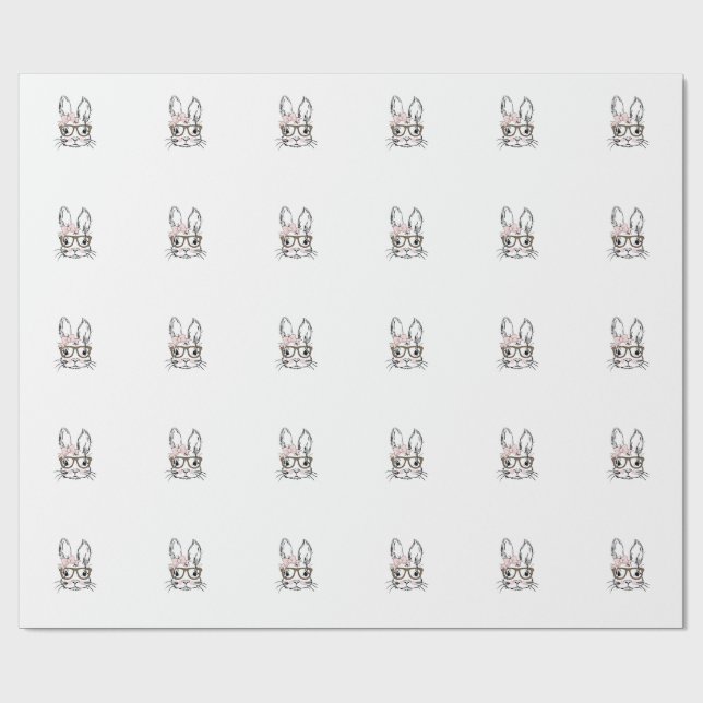 Cute Bunny Face Shirt Leopard Print Glasses EASTER Wrapping Paper (Flat)