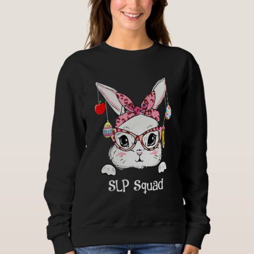 Cute Bunny Face Slp Teacher Leopard Easter Matchin Sweatshirt