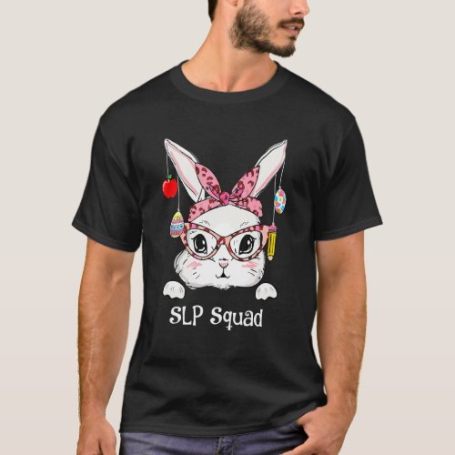 Cute Bunny Face Slp Teacher Leopard Easter Matchin T_Shirt