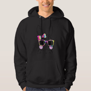 Cute Bunny Face Tie Dye Bow Tie Easter Day Girls W Hoodie