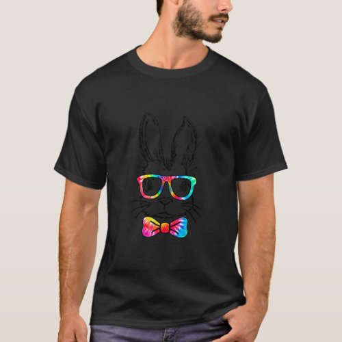 Cute Bunny Face Tie Dye Bow Tie Easter Day Girls W T_Shirt