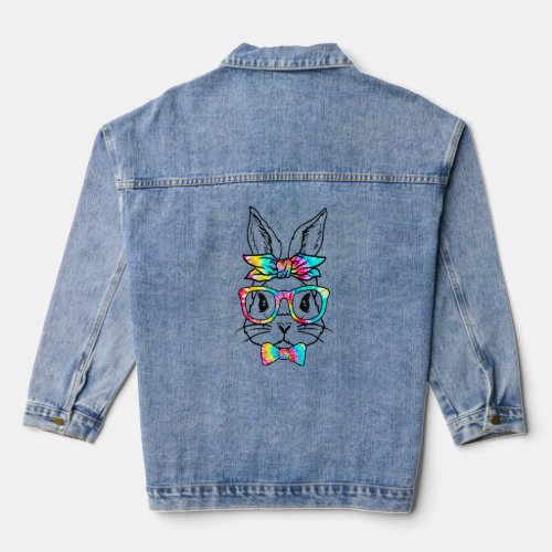 Cute Bunny Face Tie Dye Easter Day Glasses Headban Denim Jacket