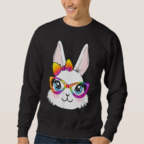 Cute Bunny Face Tie Dye Easter Day Glasses Headban Sweatshirt