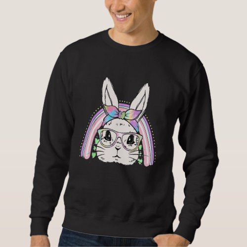 Cute Bunny Face Tie Dye Easter Day Glasses Headban Sweatshirt