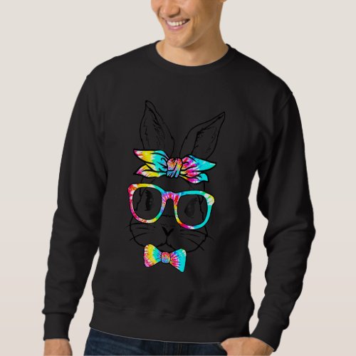 Cute Bunny Face Tie Dye Easter Day Glasses Headban Sweatshirt