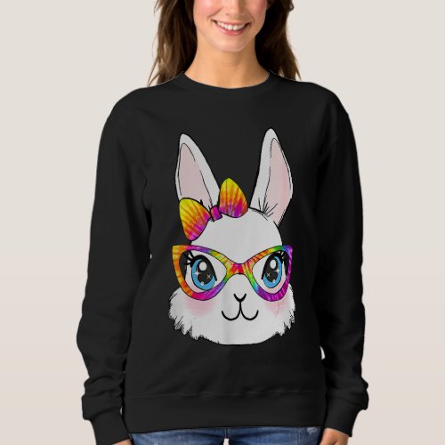 Cute Bunny Face Tie Dye Easter Day Glasses Headban Sweatshirt